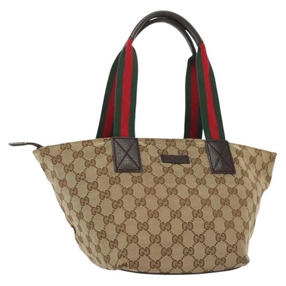 GUCCI GG Canvas Web Sherry Line Tote Bag Gold Beige - Picture 1 of 16
